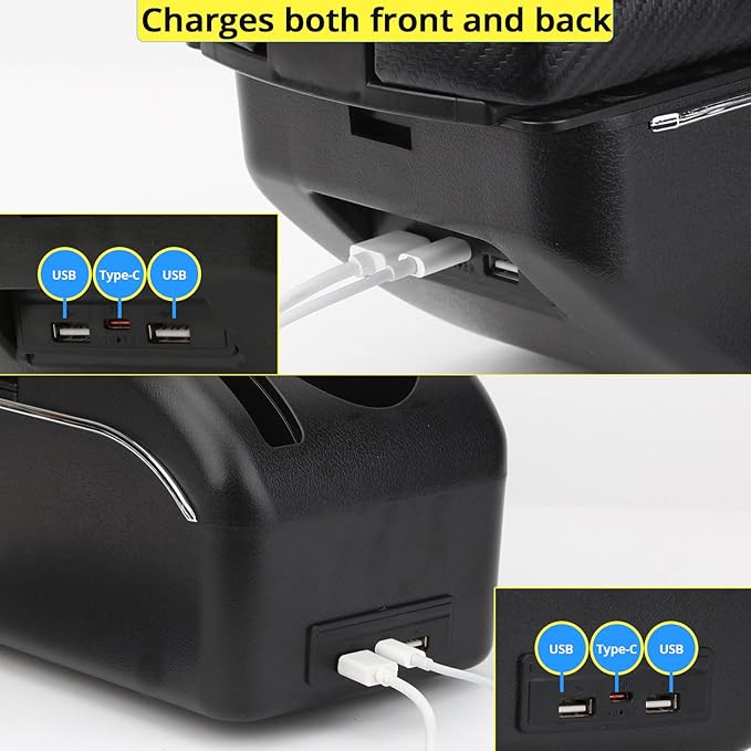 AULPHIKE Compatible with Ford Fiesta Armrest 3 MK7 2009-2017 Car Center Console Organizer Armrests Double Door Storage with USB Ports（Carbon Fiber Style）