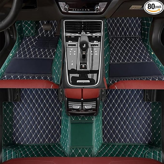 TREGOO All Weather Car Mats Custom Fit Non Slip Floor Mats for 1998-2025 Cars Personalized Leather Protection Pads Suitable for Men Women (Edge Green, Medium Black, Beige)