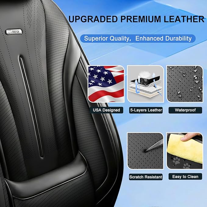 Fit Blazer Car Seat Covers for Select Chevrolet/Chevy Blazer 2019-2026, Stylish Premium Full Coverage Leather, Airbag Compatible, Waterproof All Weather Seat Cushion Protector, Full Set, Black