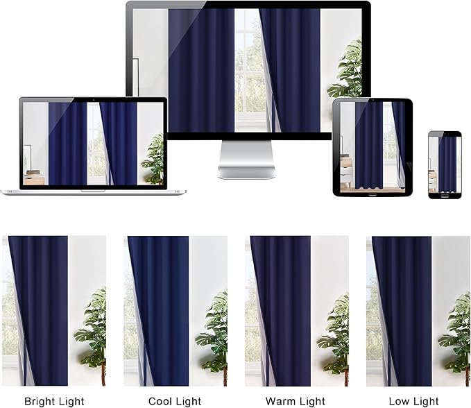 XWZO Total Blackout Curtains 2 Panels with Tiebacks- Double Layers Heat and Full Light Blocking Window Panels with Grommets for Short Kitchen Windows, Navy Blue, W38 x L54, Set of 2
