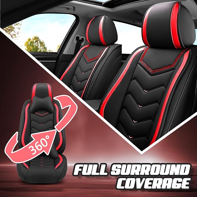 Car Seat Covers for KIA Sedona 2003-2021, Premium Nappa Leather Car Seat Cover, Stylish Sport Seat Covers， Automobile Seat Cover Sets.(Standard 5 Seats/Black Red)