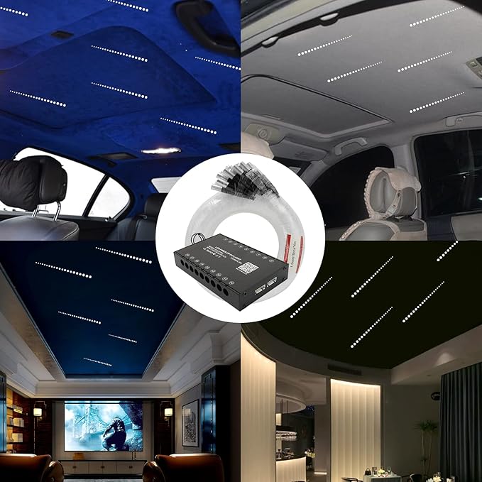 AMKI 108pcs*0.04in*9.8ft Pure White 18LED Meteor Shooting Stars Effect Fiber Optic Lights Kit,20 Modes Meteor Light Engine with Bluetooth+RF Remote Control