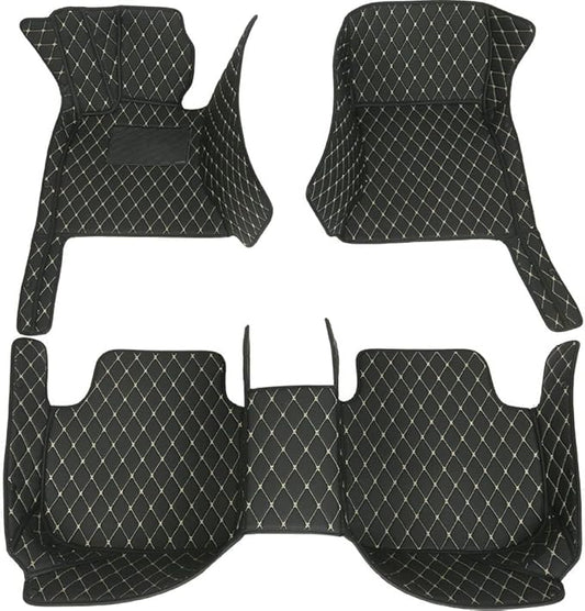 Custom Car Floor Mats Fit for 99% Sedan SUV Sports Car Full Coverage Pads Leather Floor Liners Mat Women Men (Black with White line)