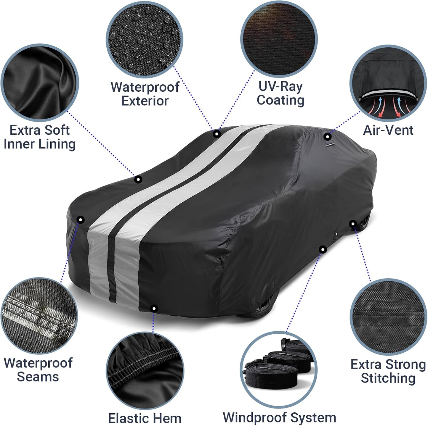 iCarCover Custom Car Cover for Pontiac Silver Streak (1946-1948) Waterproof All-Weather Rain Snow UV Sun Protector Full Exterior Indoor Outdoor Car Cover (Stripe - Black/Gray)