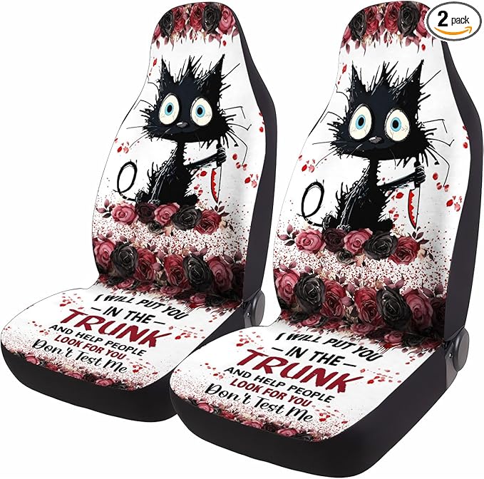 GENANY Spooky Black Cat Car Seat Covers Set of 2, Breathable Front Seat Covers for Truck Sedan SUV, Funny Car Accessories, Spooky Gift for Women Men