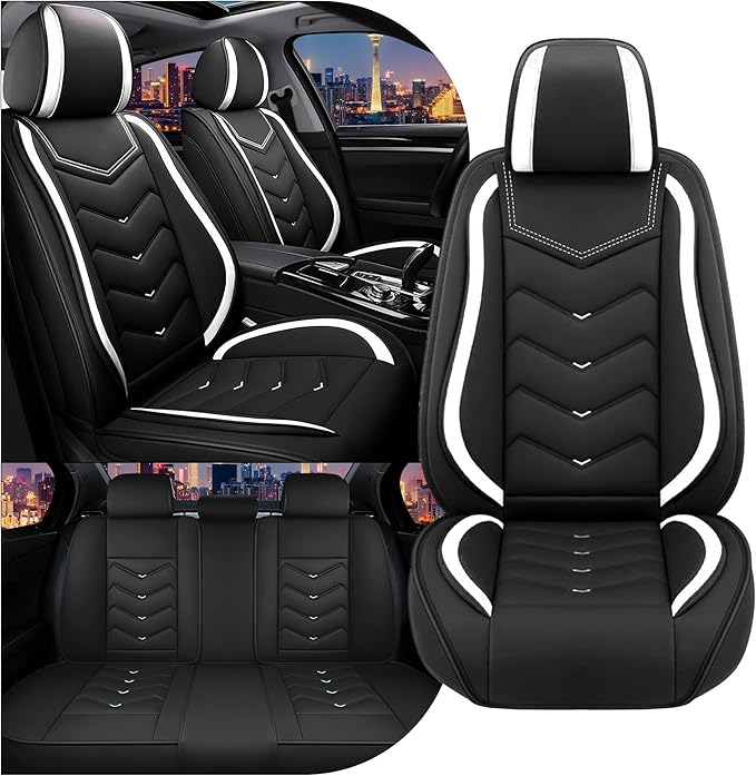 CTDS Car Seat Covers for Hyundai Kona 2018-2026, Stylish Sport Seat Cover, Premium Nappa Leather Car Seat Cover. Automobile Seat Covers Sets.(Standard 5 Seats/Black White)