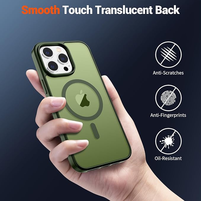 SUPFINE Magnetic for iPhone 15 Pro Case (Compatible with MagSafe) (Military Grade Drop Protection) Translucent Matte Shockproof with Anti-Fingerprint Phone Case,Cangling Green