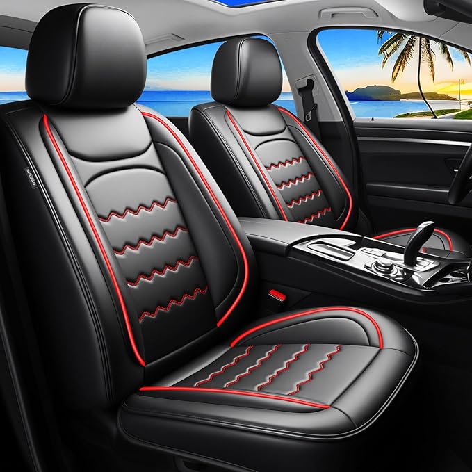 CX-30 Car Seat Covers Fit for Mazda CX-30 2020-2026, Full Coverage Premium Leather Waterproof Breathable Seat Covers, Automotive Seat Protectors, Airbag Compatible(Full Set Seats, Black & Red)