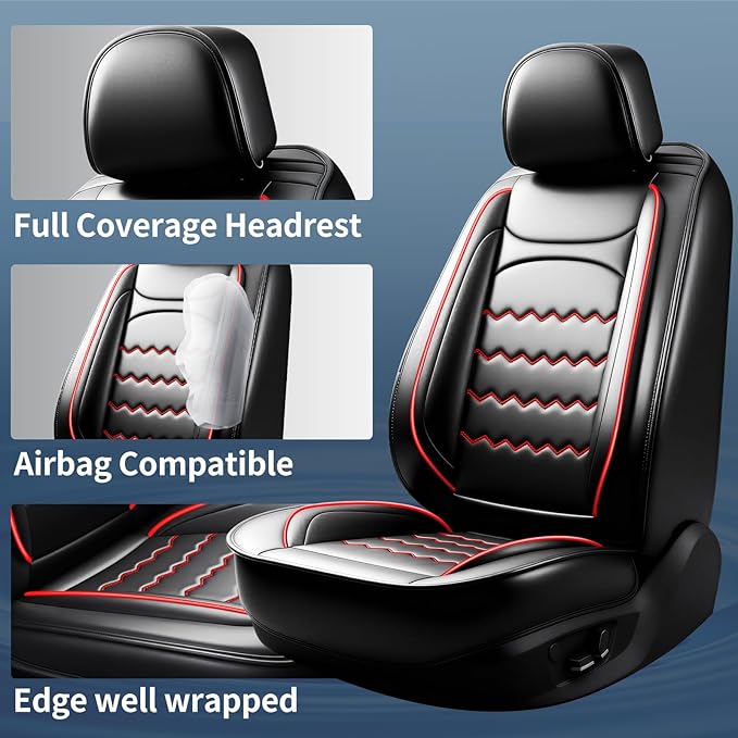 CX-3 Car Seat Covers Fit for Mazda CX-3 2016-2021, Full Coverage Premium Leather Waterproof Breathable Seat Covers, Automotive Seat Protectors, Airbag Compatible(2 Front Seats, Black & Red)