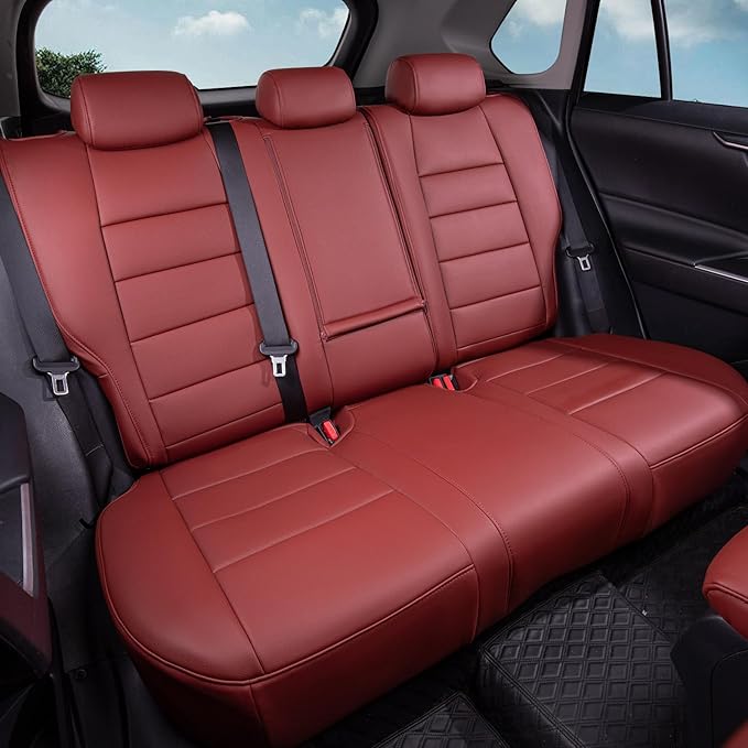 coverdream Rav4 Seat Covers Custom Fit for 2019-2025 Toyota Rav4 Hybrid(LE,XLE,XLE Premium,Limited) SUV,Fully Covered,Waterproof Leather Car Seat Protector(Full Set,Wine Red)