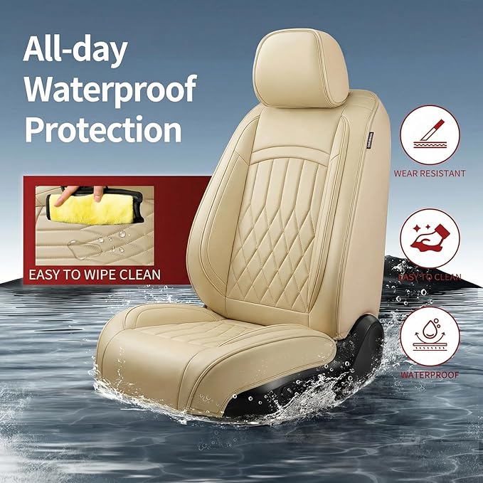 Fit RDX Car Seat Covers for Acura RDX 2010-2025 2026 - Premium Leather, Waterproof, All-Weather, Airbag Compatible, Anti-Slip, Breathable, Easy Install, Seat Protectors, Full Set, Beige