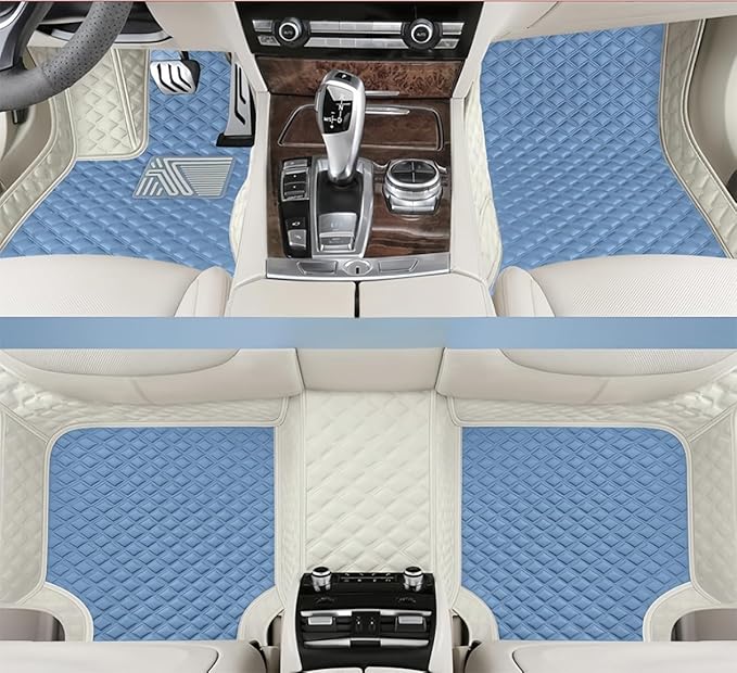 Custom Making Car Floor Mats for 98% Sedan SUV Car Protection Full Coverage Mats Anti-Slip Leather Floor Liners All Weather Car Floor Mats (White+Sky Blue)
