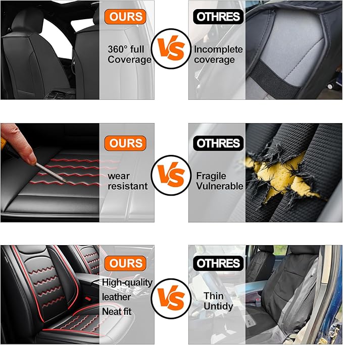 Car Seat Covers Compatible with Mazda 6 2007-2021, Full Coverage Premium Leather Waterproof Breathable Seat Covers, Automotive Seat Protectors, Airbag Compatible(2 Front Seats, Black & Red)