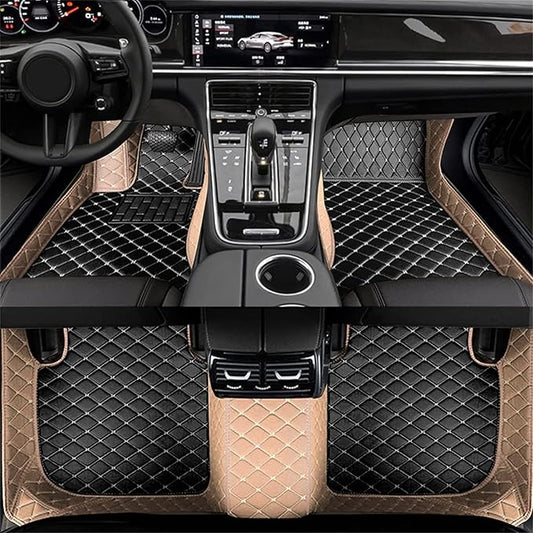 Custom Car Floor Mats Fit for 99% Sedan SUV Sports Car Full Coverage Pads Leather Floor Liners Mat Women Men (Black&Beige)