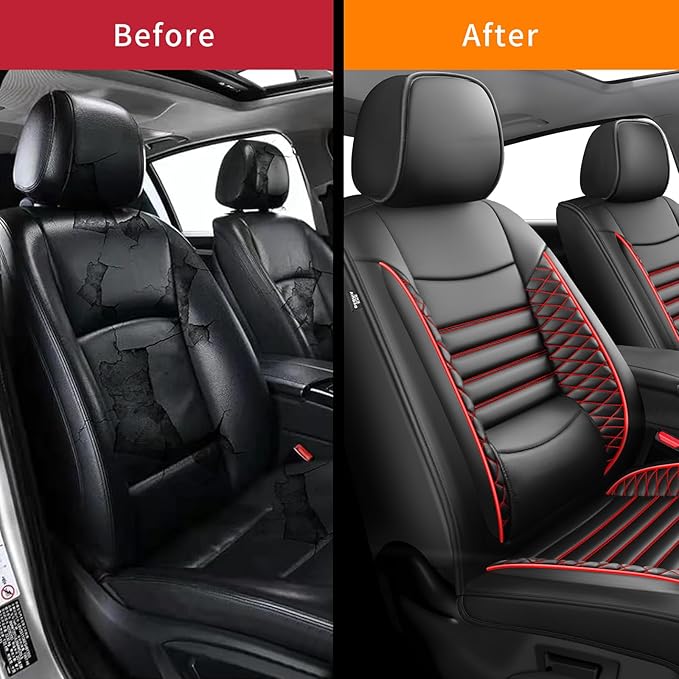 Fit Fj Cruiser Car Seat Covers for Toyota Fj Cruiser 2007-2013 2014 - Upgraded Premium Waterproof & Breathable Leather,Airbag Compatible, All-Weather Seat Cushion Protector (2 Front/Black+Red)