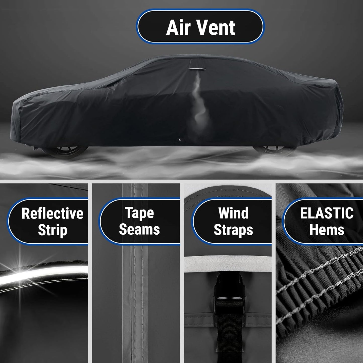 iCarCover Custom Car Cover for Pontiac Grand Safari Station Wagon (1971-1978) Waterproof All-Weather Rain Snow UV Sun Protector Full Exterior Indoor Outdoor Car Cover (Stripe - Black/Gray)
