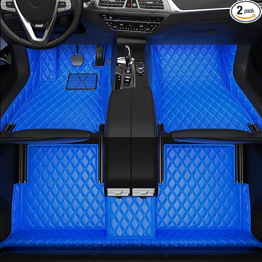All-Weather car Floor MATS-Suitable for 99% of car Models,Leather car mat, offering Personalized Embroidery and Multiple Color Options,Provide Protection for car Rug (Blue)