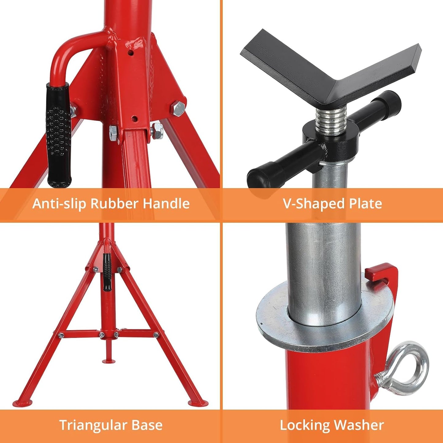 V-Head Pipe Jack Stand, Heavy-Duty Folding Pipe Stand with 2500 Lbs Load Capacity, Adjustable Height 28"-52" for Welding, Automotive & Construction Projects, Red