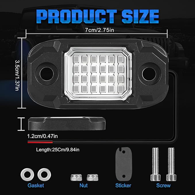 4 Pods Blue Rock Light LED Waterproof Neon Trail Rig Lamp Underglow Lights for Car Truck Motorcycle SUV ATV UTV (Blue)
