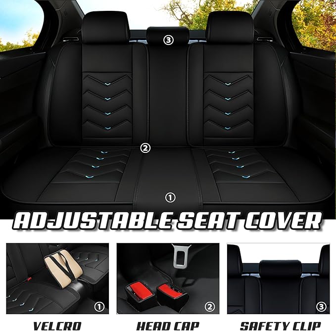 Car Seat Covers for Ford Expedition 2000-2026, Premium Nappa Leather Car Seat Cover, Stylish Sport Seat Covers， Automobile Seat Cover Sets.(Luxury 5 Seats/Black Blue)