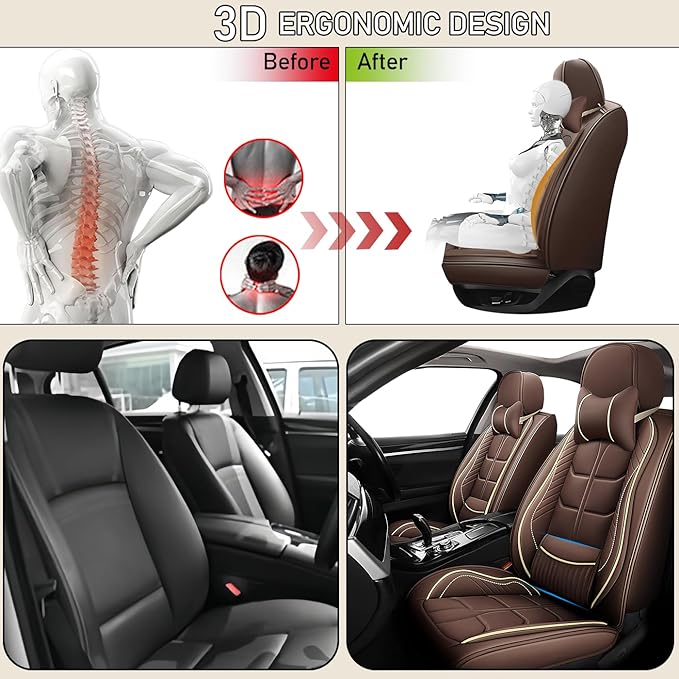 Leather Car Seat Covers Fit for Toyota Mirai 2016-2024, 5 Seater Car Seat Cover, Premium Waterproof, Scratch Resistant Car Interior Accessories (Full Set with Pillow Coffee)