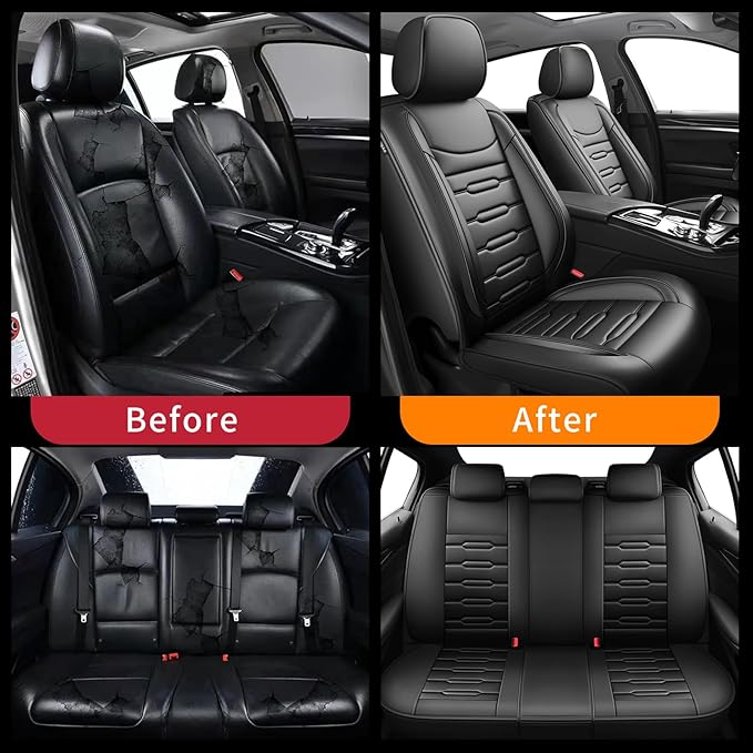 Fit Fj Cruiser Car Seat Covers for Toyota Fj Cruiser 2007-2013 2014 - Upgraded Premium Waterproof & Breathable Leather, Airbag Compatible, All-Weather Seat Cushion Protector (Full Set, Black)