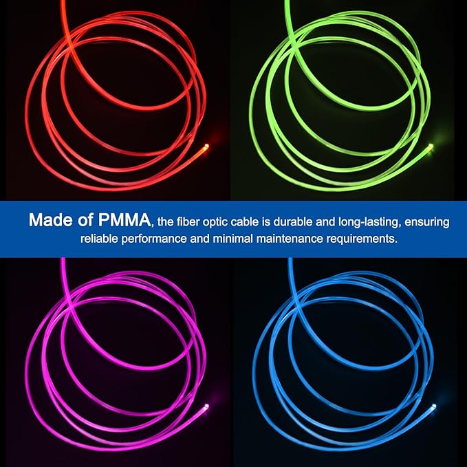 MECCANIXITY 550Pcs 13ft PMMA Mixed Fiber Optic Cable Strands 0.03 Inch Side Glow LED Illumination Crystal Cables Car Atmosphere Lights for Star Sky Roof Ceiling