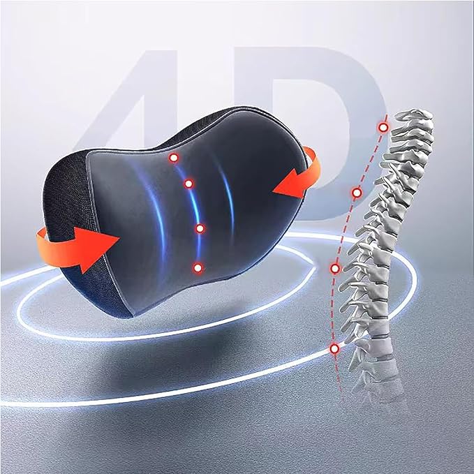 Headrest Neck Lumbar Pillows Car Seat for Audi A6 C7 C8 2011-2025, Universal Ergonomic Back Support Cushion, Comfortable Breathable Cover for Office Home,A/Black