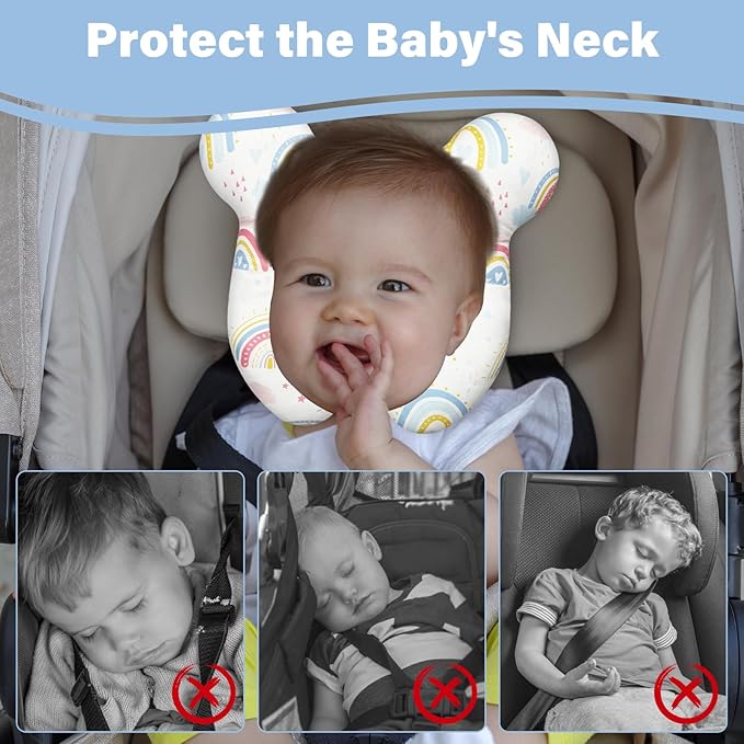 Baby Neck Pillows - Upgraded Toddler Travel Cushion for Toddler Head and Neck, Infant Neck Pillow for Car Plane Stroller Pushchair - Rainbow A