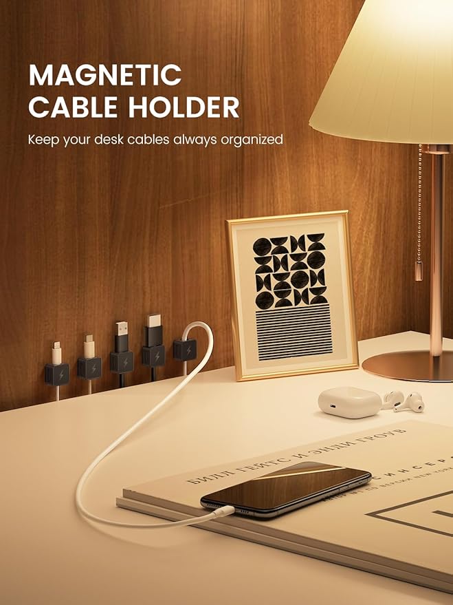 12 Pack Magnetic Cable Clips, Phone Cord Holder for Nightstand, Under Desk Cable Management, Canisflax Adhesive Wire Charging Cord Organizer Keepers Holder for Home Office Car Wall Desktop