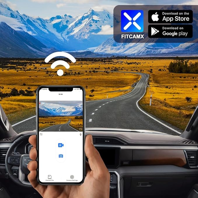 Fitcamx Front 4K+Rear 1080P Dash Cam Adapts for GMC Sierra 2020-2026 (HD2-9135, 5 Vents at Front), OEM Factory Look, 2 Way HD Video, WiFi & APP, Loop Recording, G-Sensor, Easy to Use, 128GB Card