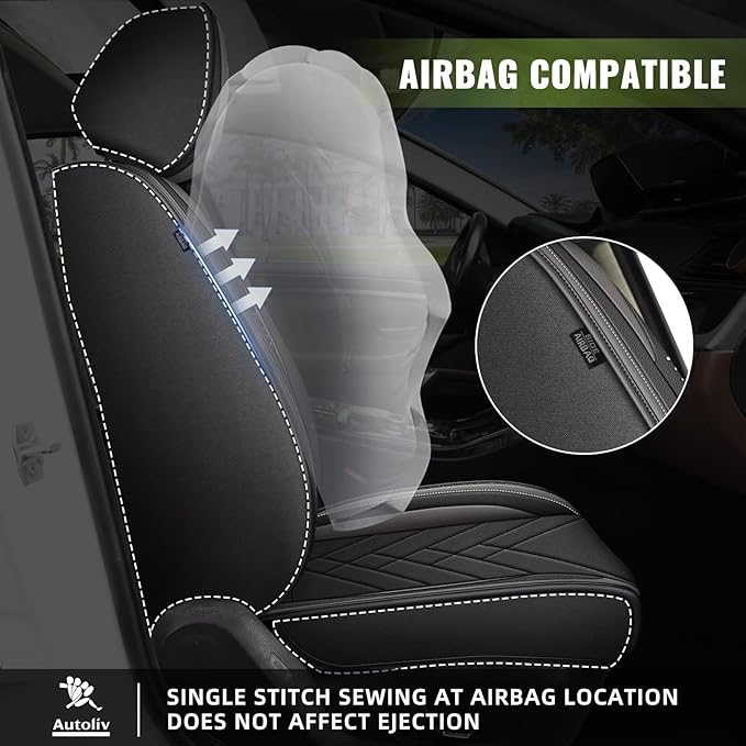 AOMSAZTO Car Seat Covers Fit for Hyundai Santa Fe 2007-2025 2026 Full Set Premium Seat Covers Waterproof Leather Automotive Seat Cushion Protector Compatible with Airbag(5 Seats,Black&Grey)