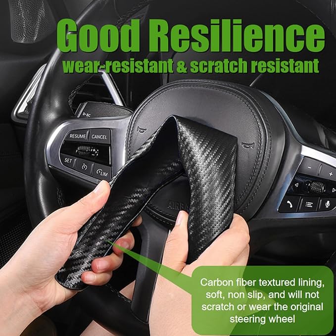 WSSROGY 3 Pack Anti-Skid Segmented Carbon Fiber Car Steering Wheel Cover Protector Universal for Most Car Wheel (Black)