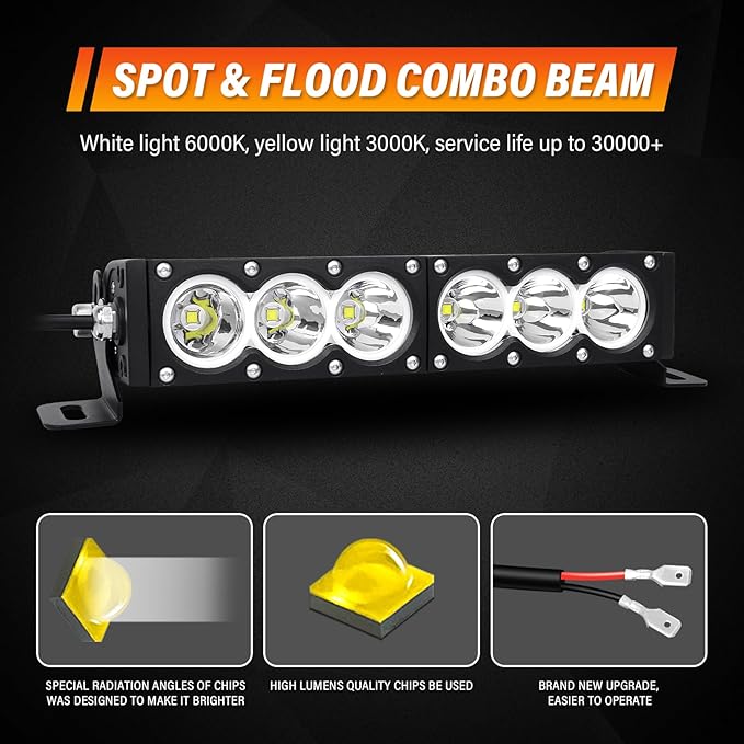 Willpower 12 inch Single Row White LED Light Bar 60W Off Road Spot Beam LED Work Light Truck UTV 4x4 Cars SUVs ATVs Boats Fog Driving Light with Wiring Harness Kit