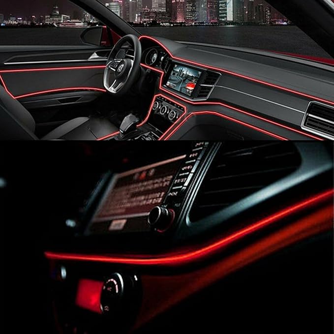 Riloer El Wire Lights for Car, Interior Neon Lights Strip Car LED Strip Light Interior for Car Garden Party Decoration, Car Ambient Lighting Kits, 3m/9.8ft Ice Blue LED
