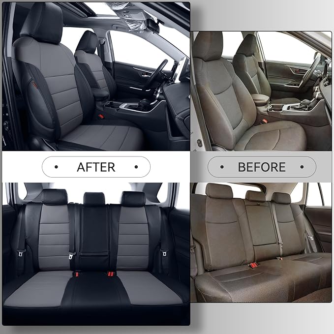 coverdream 2026 Rav4 Seat Covers Custom Fit for 2026 Toyota Rav4 Hybrid (SE,XSE) & PHEV GR Sport SUV,Full Set Luxury Waterproof Leather Car Seat Protector Black/Grey