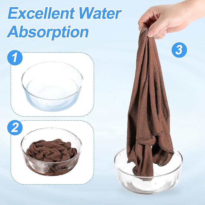 HARFINGTON 4 Pack Microfiber Cleaning Cloth, 8" x 8" Multi-Functional Cleaning Towels Reusable Absorbent Rags with Hook for Car Wash Kitchen Household Window Clean, Brown