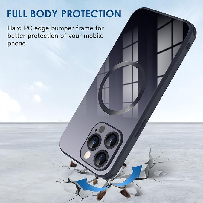 Guppy Compatible with iPhone 15 Pro Case Magnetic, with Full Camera Lens Protector [Compatible with MagSafe] Scratch Resistant Gradient Glass Back Cover Phone Case-Black