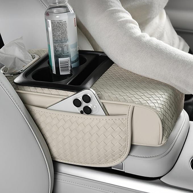 Car Armrest Cushion Cover Car Center Console Memory Foam Booster Pad with Storage Pocket and Tissue Hole for Sedan Vehicle (Cupholder - Green, 13.39 * 7.68 * 2.95'' / 34 * 19.5 * 7.5cm)