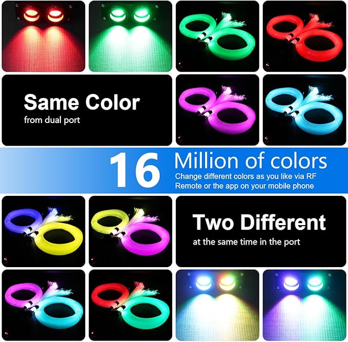 AZIMOM Dual Color 32W 600pcs Fiber Optic Starlight Headliner Kits 0.03in 9.8ft Strands,RGB Meteor Shooting Star,Sound Activated Remote APP Control Home Car Headliner Décor