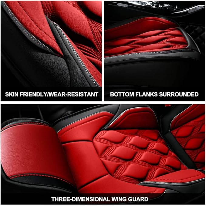 AOMSAZTO Car Seat Cover 2 Front Seat Fit for Jeep Grand Cherokee 2005-2025 2026 Leather Car Seat Cushion Protector Compatible Airbag Waterproof Automotive Seat Covers Black&Red