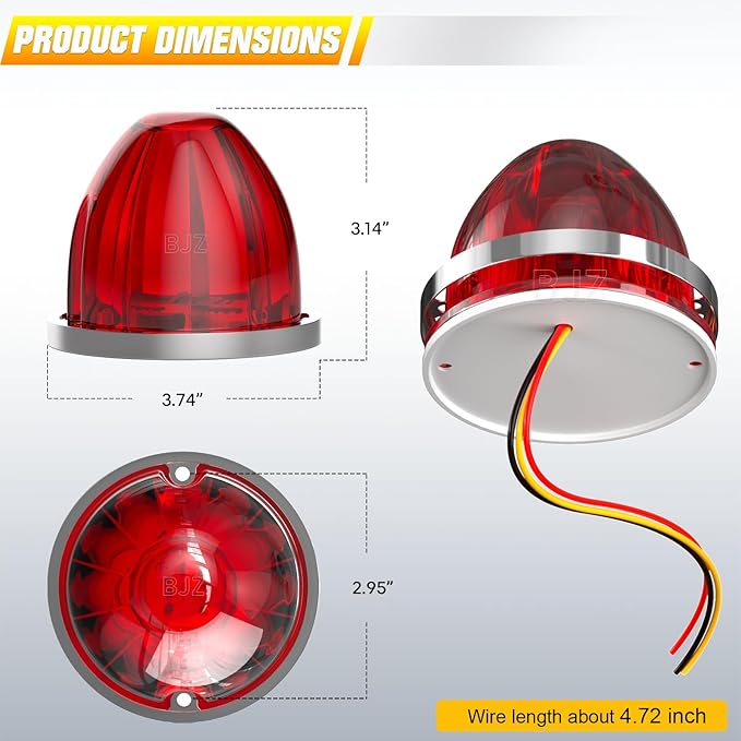 BJZ 10Pcs Red Watermelon LED Strobe+Constant Marker Lights Dual Function Watermelon-Shaped Side Marker Clearance Tail Top Cap Roof Lights for Trailer Truck Semi-Trailer Heavy-Duty Truck Bus Van