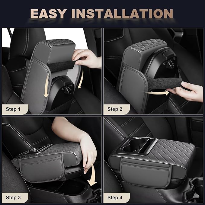 Center Console Cover Fit for Corolla Faux Leather Car Armrest Cushion with Storage Bags, Cup Holder ＆ Phone Storage Multifunctional Middle Console Cover(Grey)
