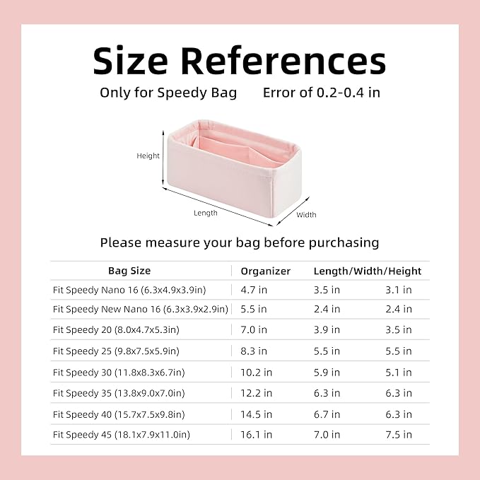 DGAZ Silk Purse Organizer Insert Fits LV Speedy 16/20/25/30/35/45 bags，Silky Smooth Bag Organizer，Luxury Handbag & Tote Shaper（Pink，SP16）