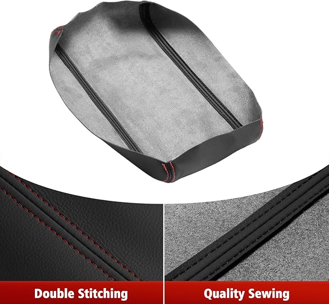 KBH Center Console Armrest Cover Replacement for Toyota Camry 2012 2013 2014 2015 2016 2017, Vinyl Leather Arm Rest Skin Upholstery, Black-Red Stitch (Leather Part Only)