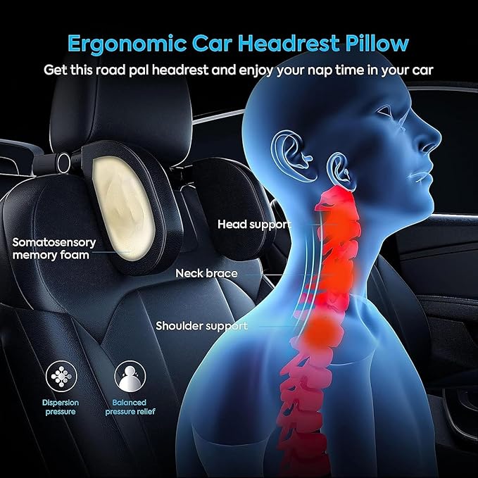 Headrest Lumbar Pillows Car Seat for Ford F150 2011-2025, Ergonomic Neck Back Support Cushion, Comfortable Breathable Washable Cover, Memory Foam, Blue