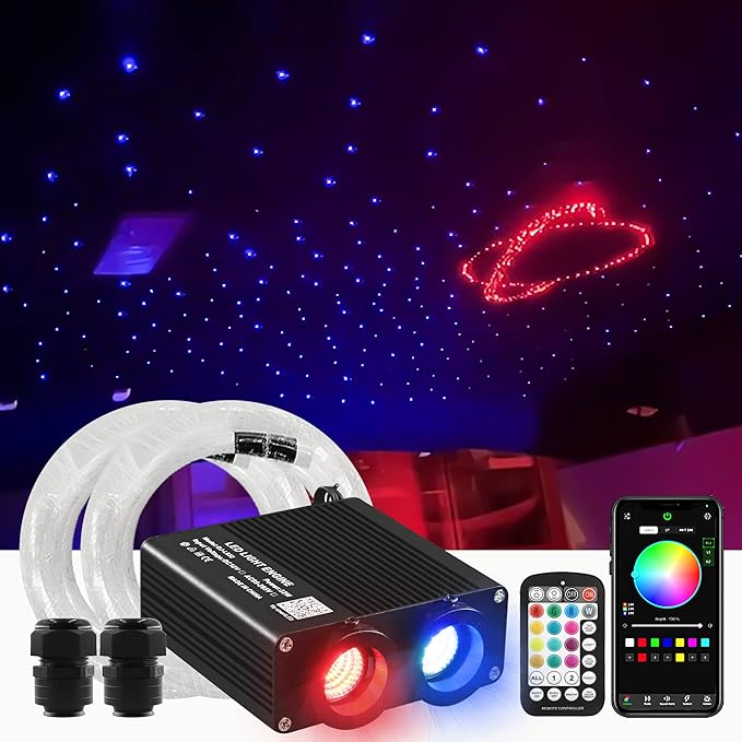 ATOKEE 32W Dual Color Starlight Headliner Kit, Sound Activated Fiber Optic Star Roof Lights with APP/Remote Control, 1000pcs 0.03in 13.1ft