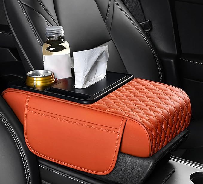 Car Armrest Center Console Cover for Ford Explorer 2000–2025, Center Console Pad with Cup Holder, Multifunctional Armrest Cushion,F Orange