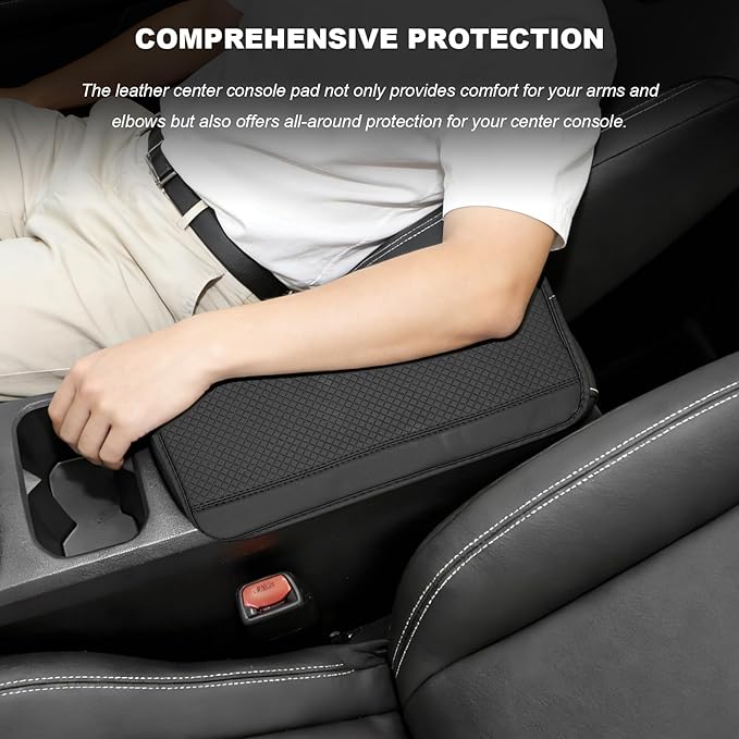 Car Armrest Storage Box Mat, Leather Embossing Auto Center Console Cushion Protective Pad, Anti-Scratch Waterproof Armrest Seat Box Protector for Most Cars Trucks SUVs (Black)