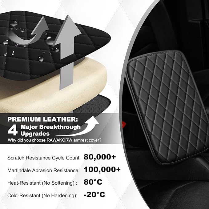 Upgraded Car Center Console Cover Fit for Corolla Faux Leather Car Armrest Cover Cushion with 2 Storage Bags,Car Armrest Storage Box Interior Accessories(Black)